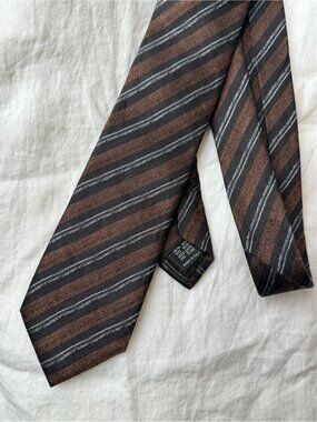 Silk Tie Brown Black Stripe Quiet Luxury Necktie Academia Principe Made in Italy